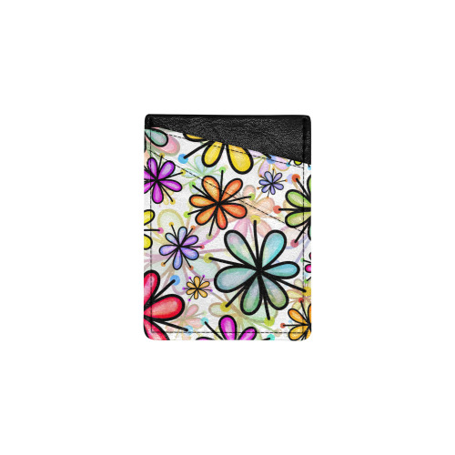 Watercolor Rainbow Doodle Daisy Flower Pattern Cell Phone Card Holder