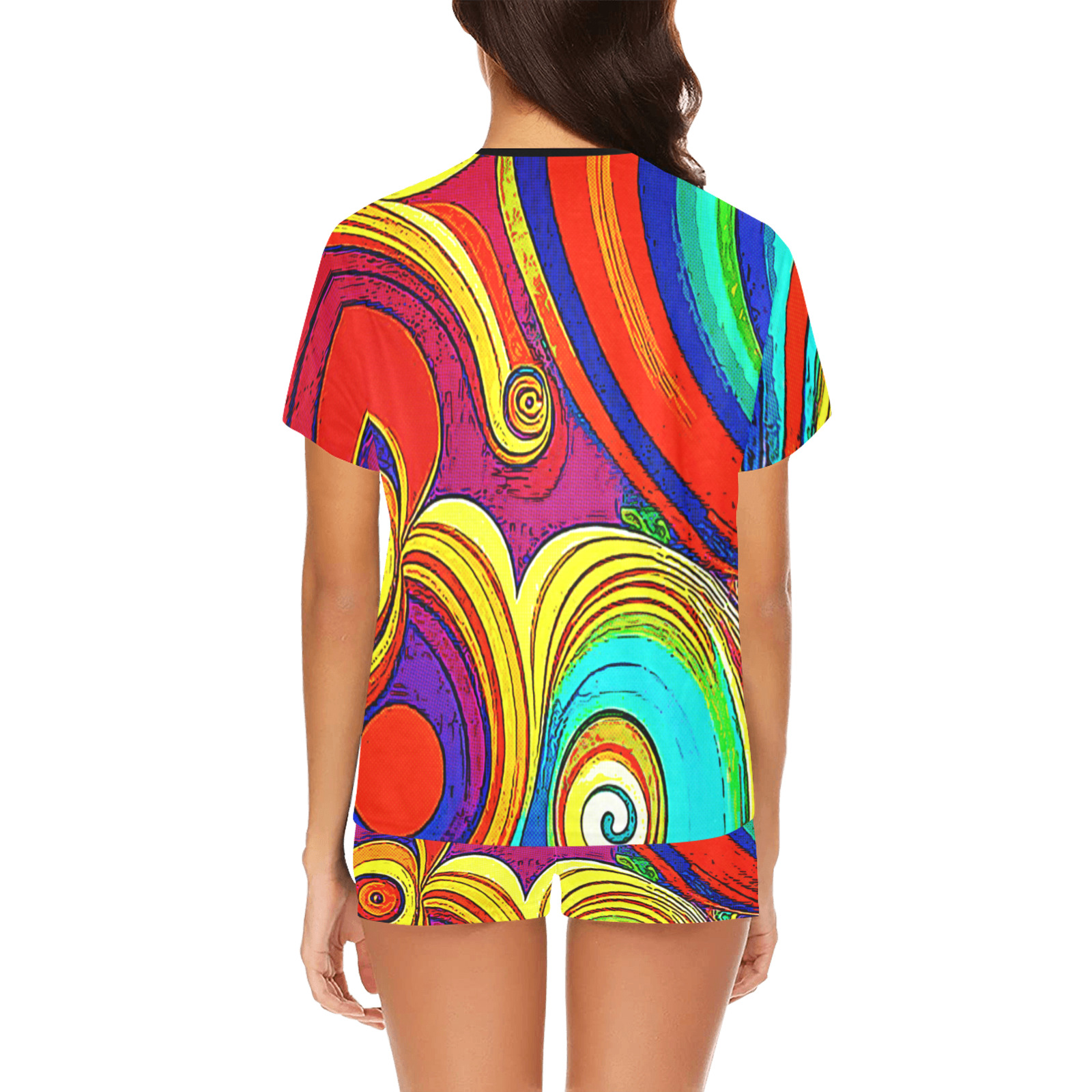 Colorful Groovy Rainbow Swirls Women's Short Pajama Set