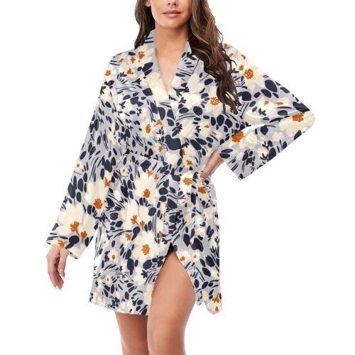 BW tropical floral Women's Long Sleeve Belted Night Robe