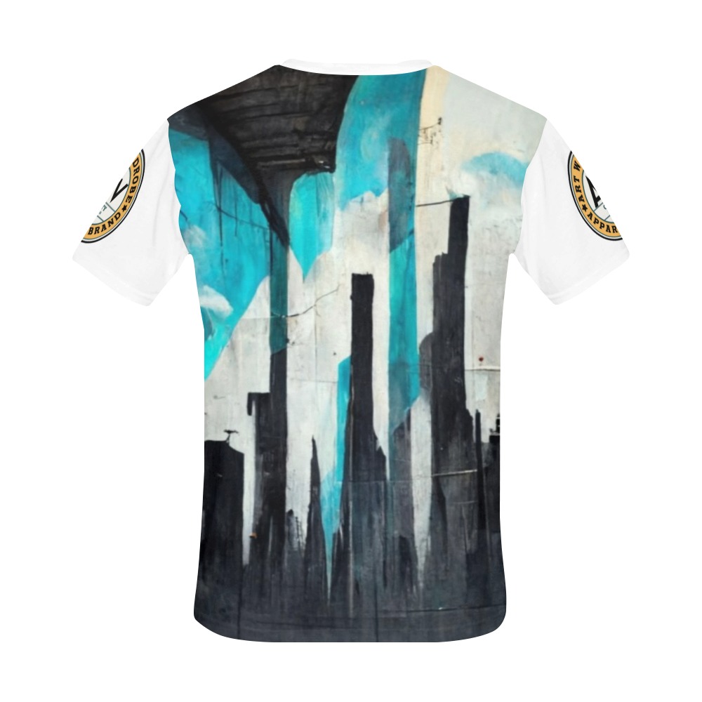 graffiti buildings black, white and turquoise 1 All Over Print T-Shirt for Men (USA Size) (Model T40)