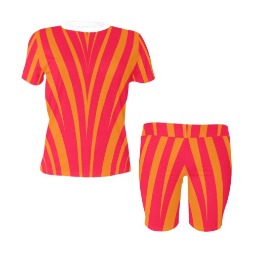 fucsia orange striped Women's Short Yoga Set
