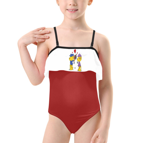 Ferald and Sahsha Ferret Kids' Spaghetti Strap Ruffle Swimsuit (Model S26)