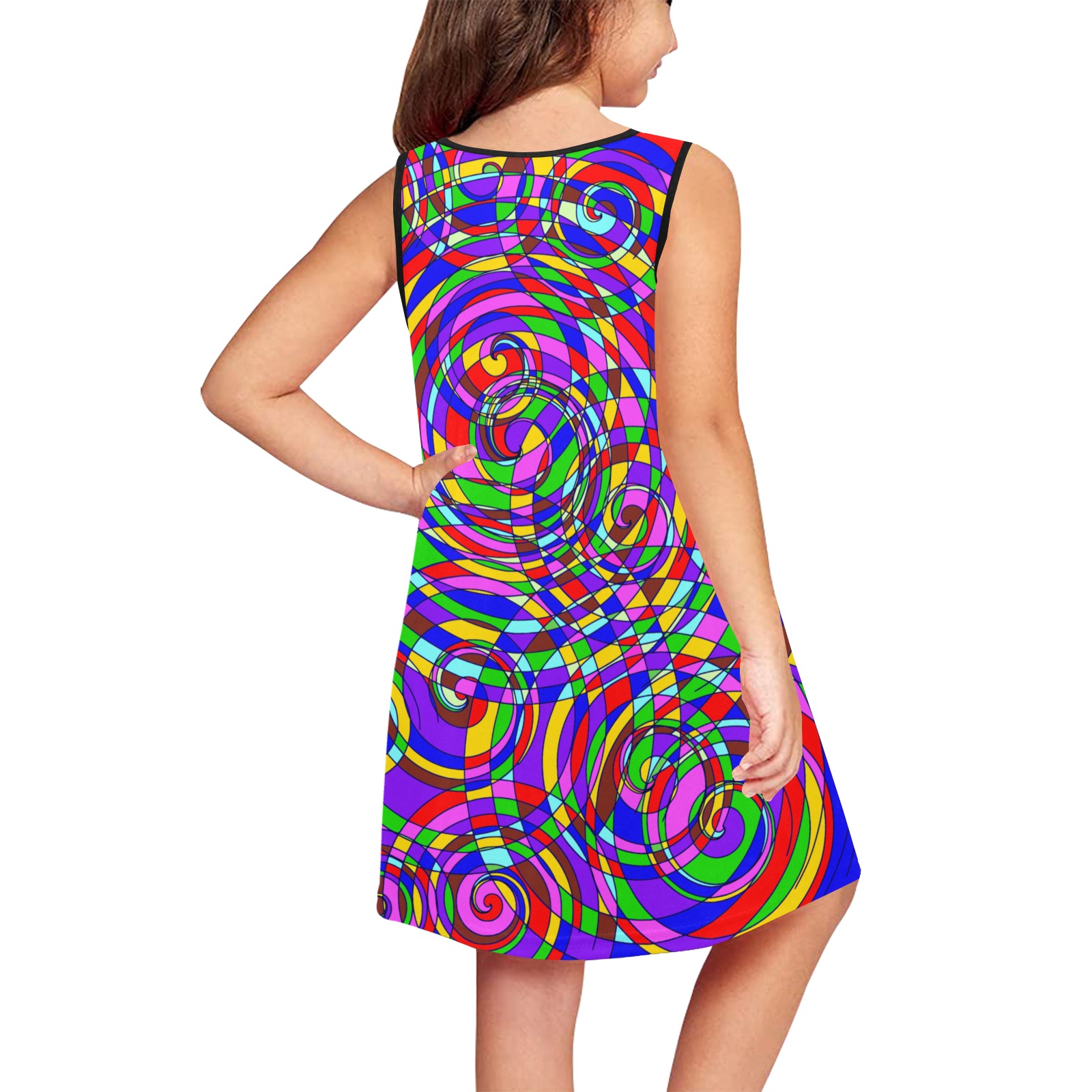 abstract owlblu Girls' Sleeveless Dress (Model D58)