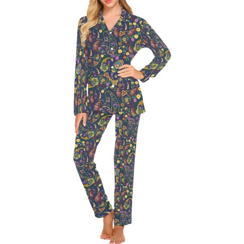 Dark garden paisley 23B Women's Long Pajama Set