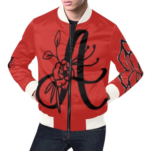 Mens Aromatherapy Apparel Red Boomer Jacket All Over Print Bomber Jacket for Men (Model H19)
