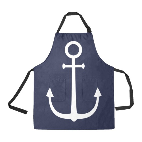 Silhouette image of an anchor of the white color. All Over Print Apron
