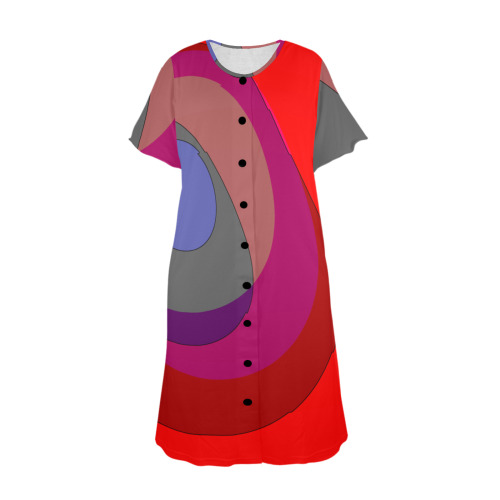 Red Abstract 714 Women's Button Front House Dress