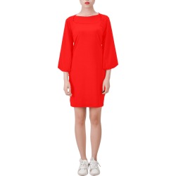 Merry Christmas Red Solid Color Bell Sleeve Dress (Model D52)