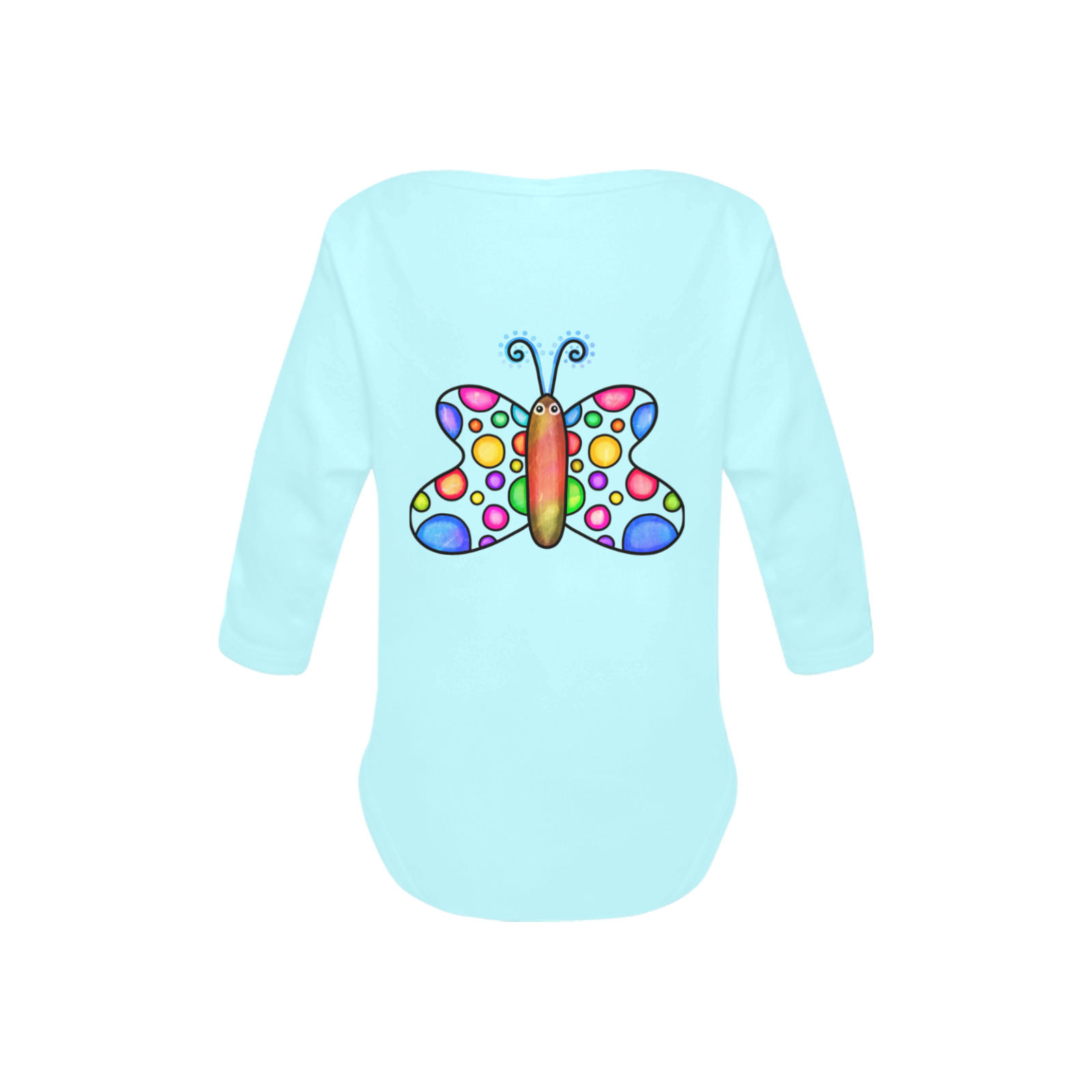 Spotty Watercolor Butterfly Doodle Cartoon Baby Powder Organic Long Sleeve One Piece (Model T27)