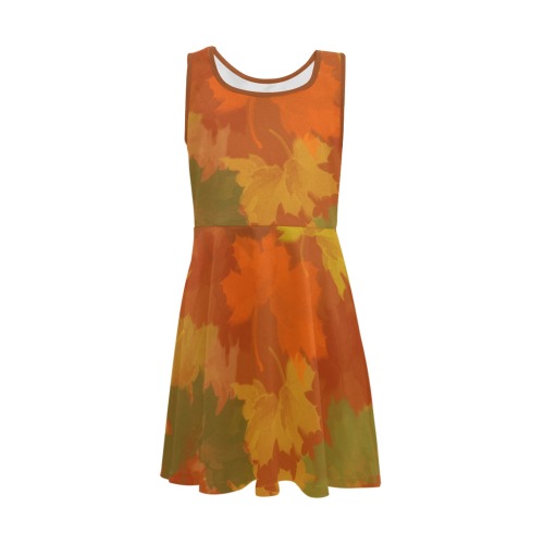 Fall Leaves / Autumn Leaves Girls' Sleeveless Sundress (Model D56)