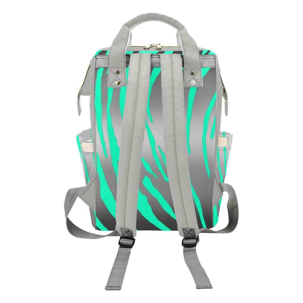 Silver Tiger Stripes Aqua Multi-Function Diaper Backpack/Diaper Bag (Model 1688)