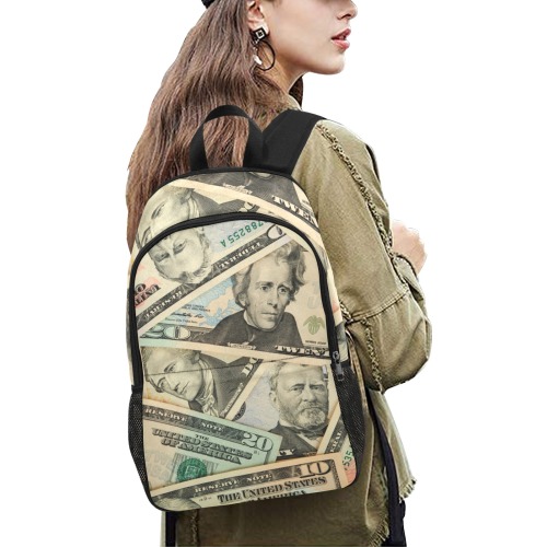 US PAPER CURRENCY Fabric Backpack with Side Mesh Pockets (Model 1659)