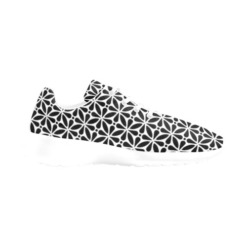 Black and White Abstract Floral Motif Women's Athletic Shoes (Model 0200)