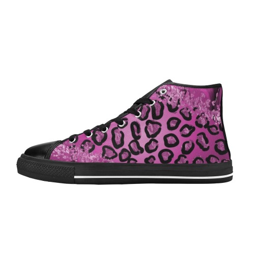 Fantasy Pink Glitter Leopard Women's Classic High Top Canvas Shoes (Model 017)
