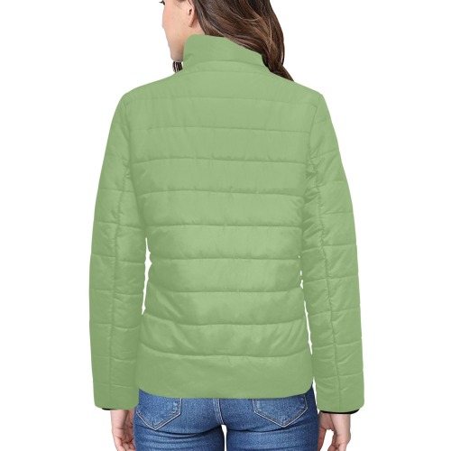 color asparagus Women's Stand Collar Padded Jacket (Model H41)