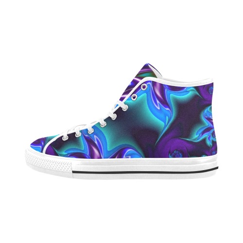 Aqua Blue and Purple Flowers Fractal Abstract Vancouver H Women's Canvas Shoes (1013-1)