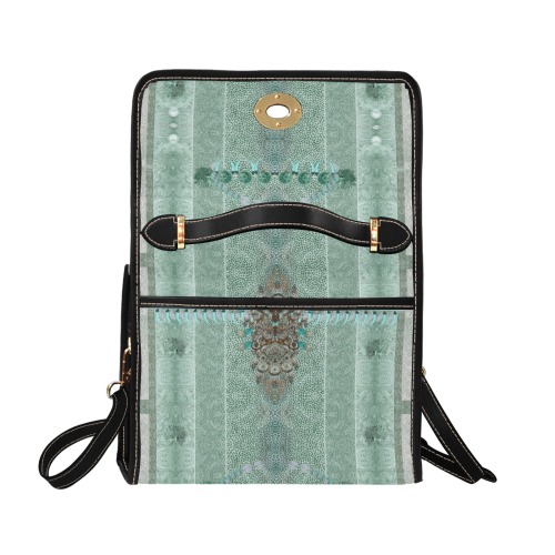 leopard design and feathers green Waterproof Canvas Bag-Black (All Over Print) (Model 1641)