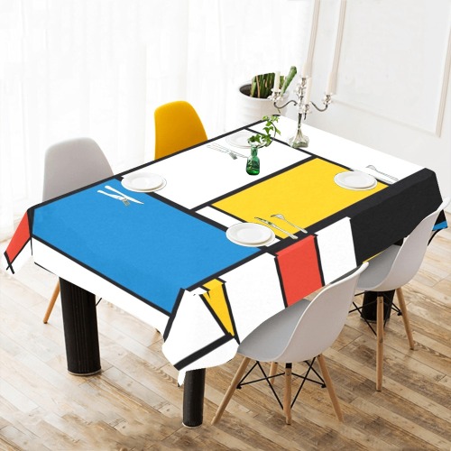 Mondrian De Stijl Modern Cotton Linen Tablecloth 60"x 104"