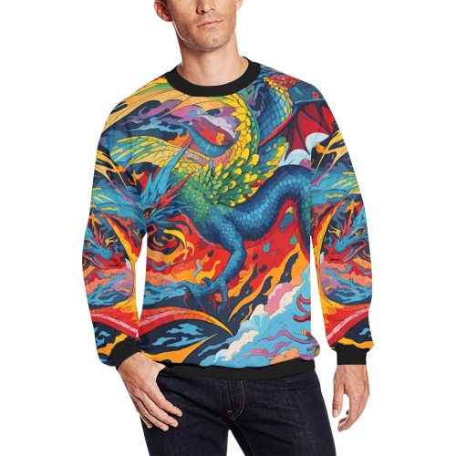 Stunning colorful dragons. Fantasy abstract art. Men's Oversized Fleece Crew Sweatshirt (Model H18)