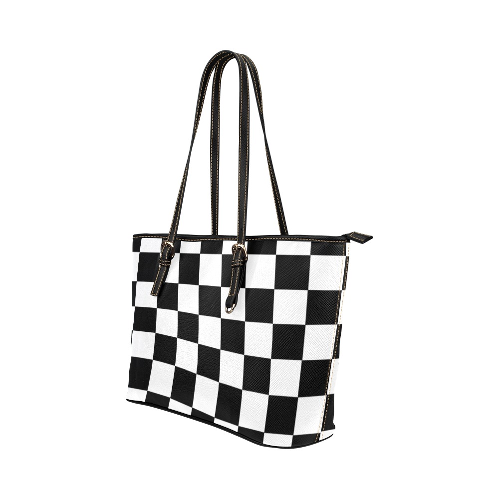 Checkers White tote sm Leather Tote Bag/Small (Model 1651)