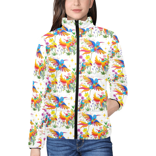 Birds of Paradise Pattern Women's Stand Collar Padded Jacket (Model H41)