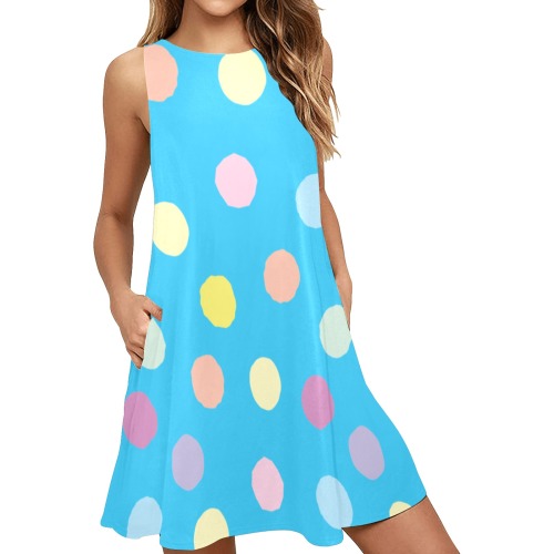 colored dots Sleeveless A-Line Pocket Dress (Model D57)