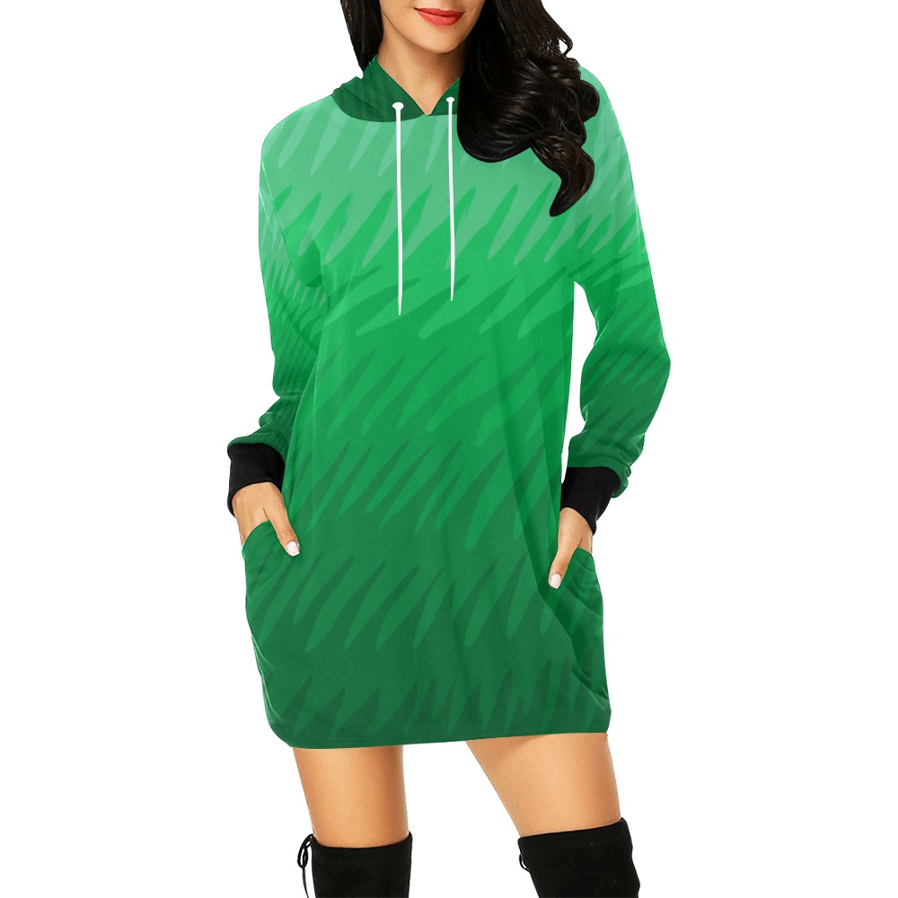 green wavespike All Over Print Hoodie Mini Dress (Model H27)