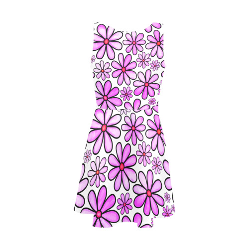 Pink Watercolor Doodle Daisy Flower Pattern Girls' Sleeveless Sundress (Model D56)