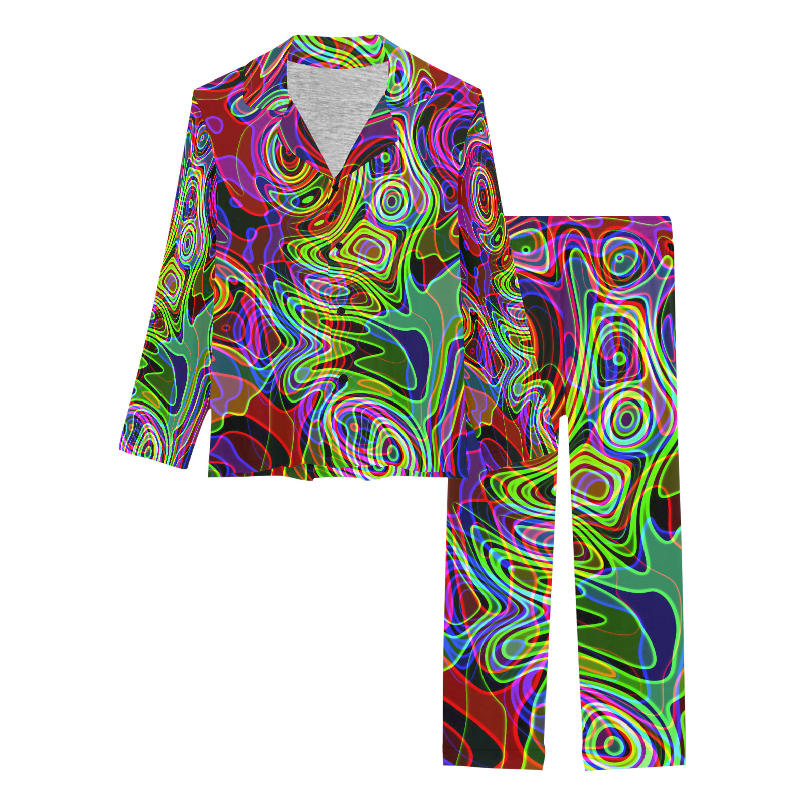 Abstract Retro Neon Pattern Background Design Women's Long Pajama Set