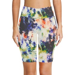 Modern watercolor colorful marbling Women's Workout Half Tights (Model L42)