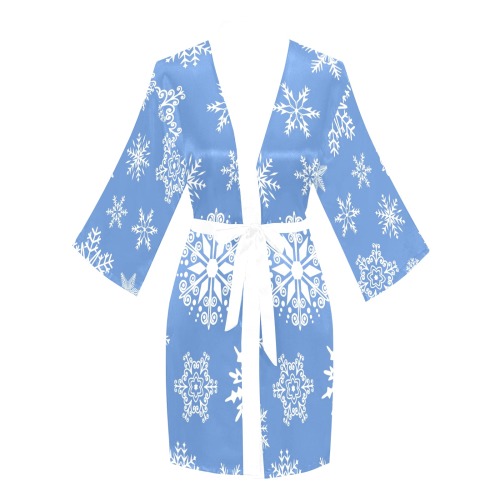 Snowflakes on Pastel Blue Long Sleeve Kimono Robe