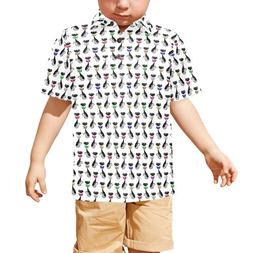 Black Cats Wearing Bow Ties Little Boys' All Over Print Polo Shirt (Model T55)
