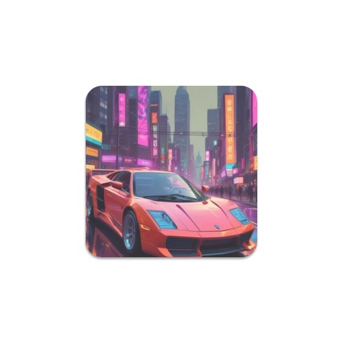 Supercar Concept Futuristic Tokyo Backdrop Designed by AI Square Coaster