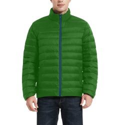 Dark Green Puffy Jacket Men's Stand Collar Padded Jacket (Model H41)