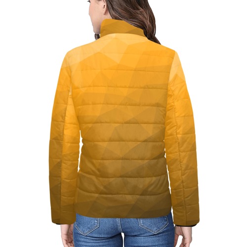 Orange gradient geometric mesh pattern Women's Stand Collar Padded Jacket (Model H41)