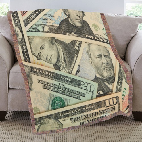 US PAPER CURRENCY Ultra-Soft Fringe Blanket 40"x50" (Mixed Green)