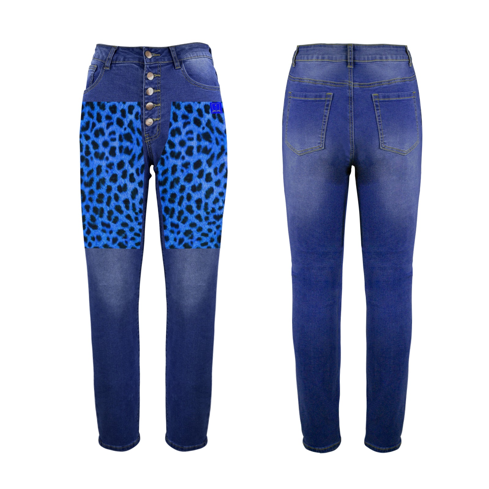 DIONIO Clothing - Ladies' Half - Blue Cheetah Jeans Women's Jeans (Front Printing) (Model L75)