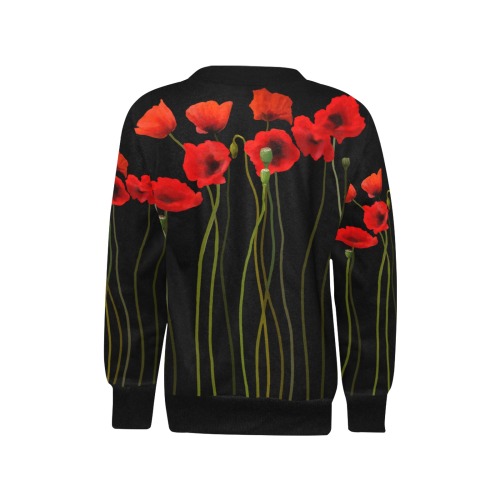 Poppies Floral Design Papaver somniferum Girls' All Over Print Crew Neck Sweater (Model H49)