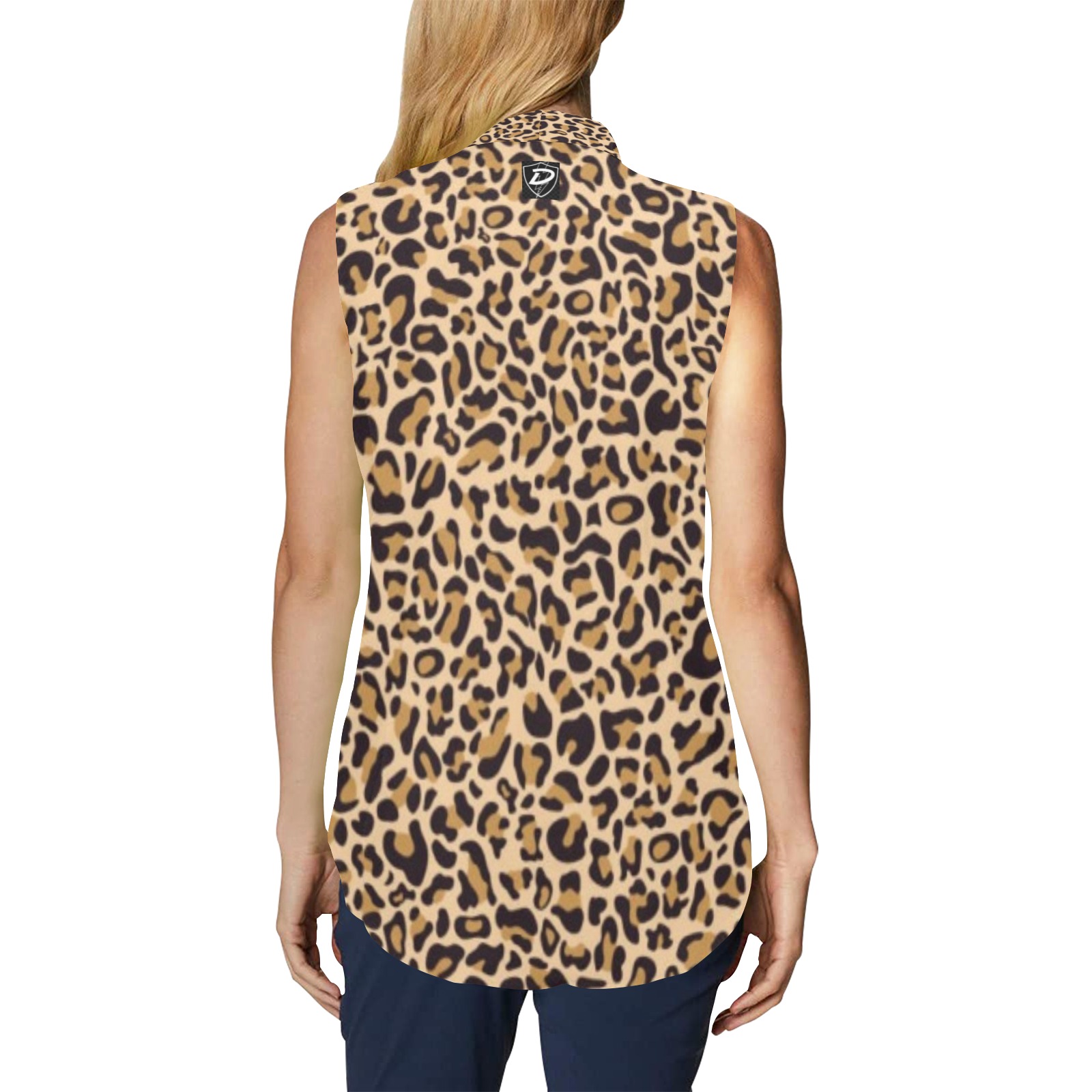 DIONIO Clothing - Women's Bow Tie V- Neck Sleeveless Shirt (Cheetah) Women's Bow Tie V-Neck Sleeveless Shirt (Model T69)