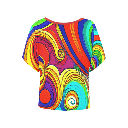 Colorful Groovy Rainbow Swirls Women's Batwing-Sleeved Blouse T shirt (Model T44)