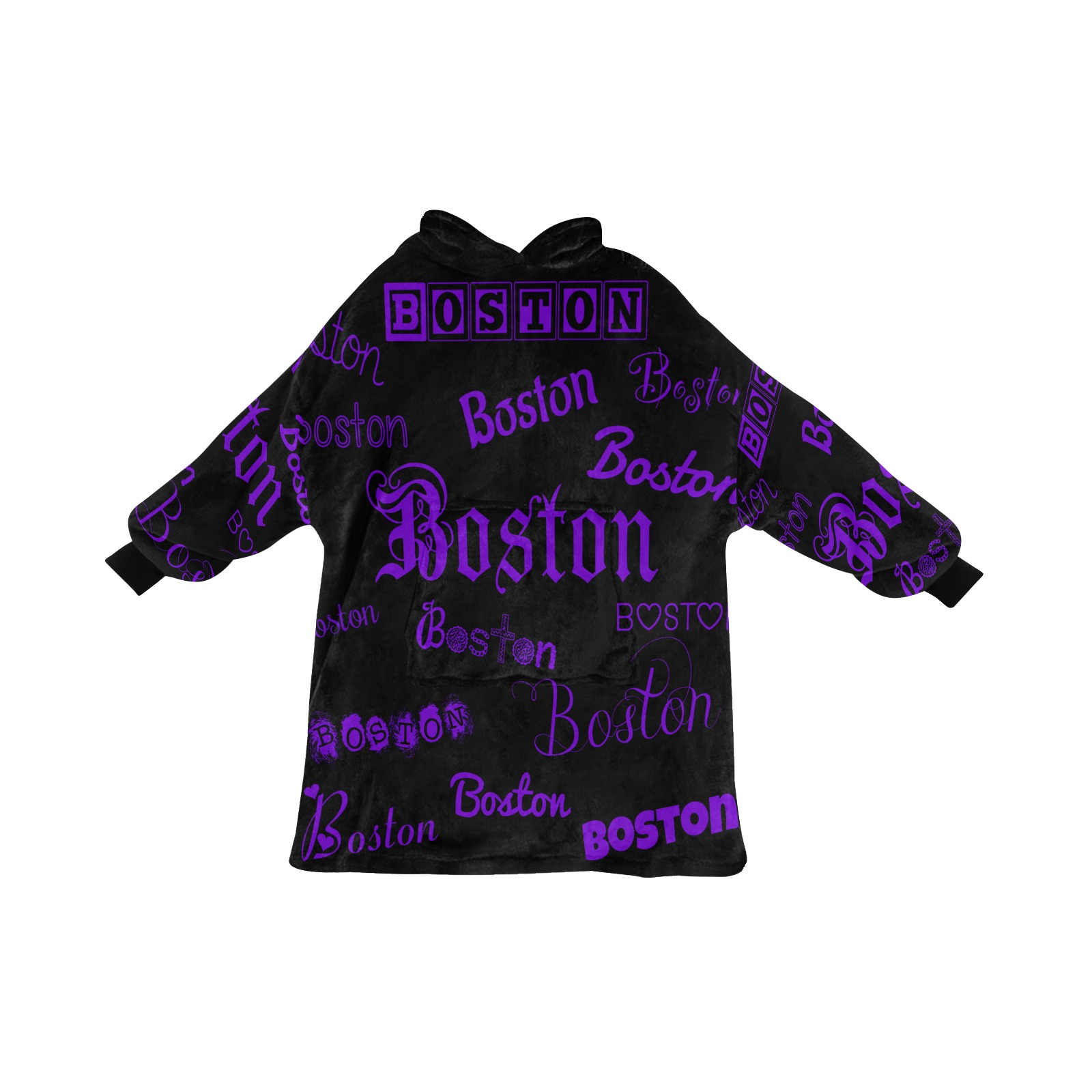 Boston Purple Fonts on Black Blanket Hoodie for Women