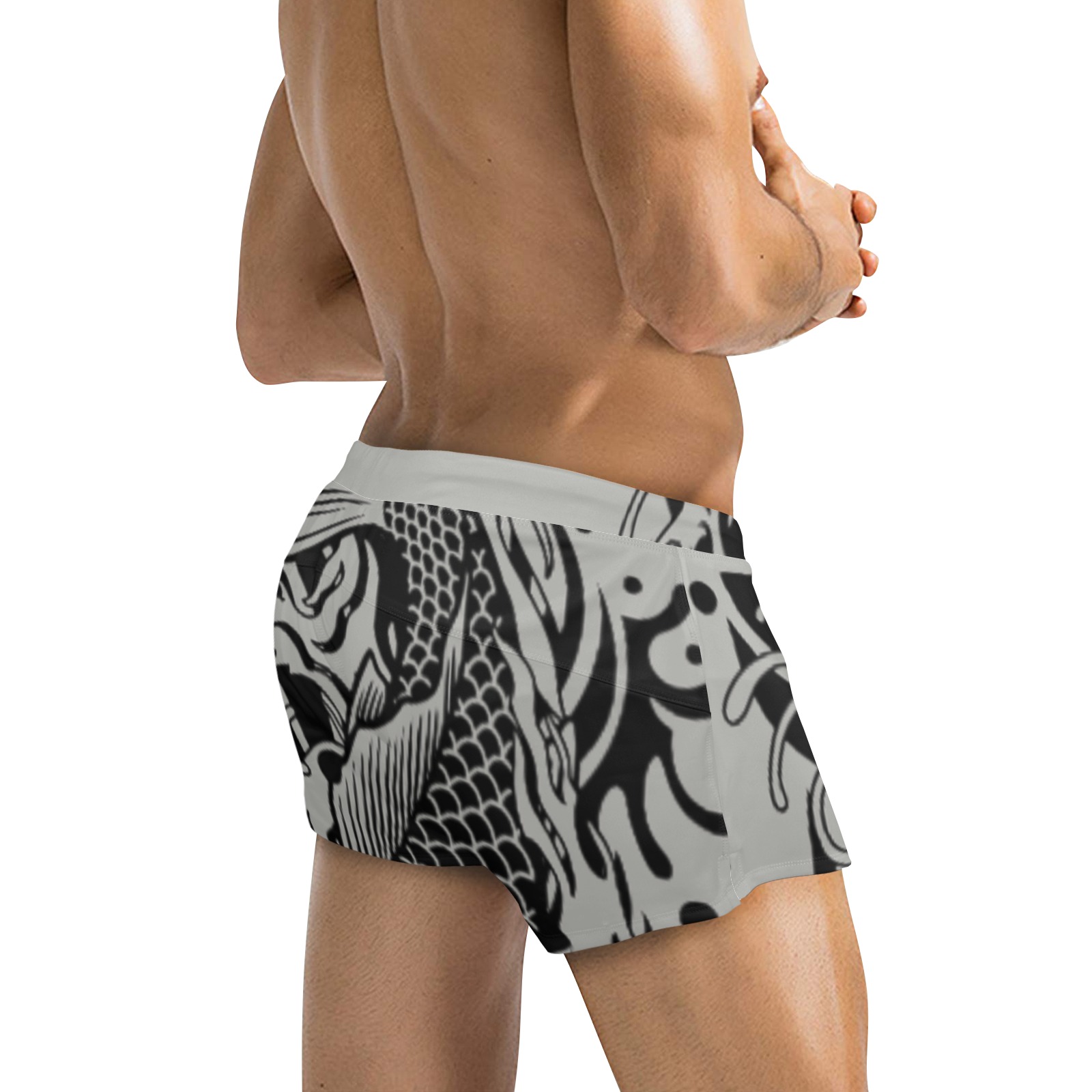 Grey Fish Scales Men's Swim Trunks with Zipper Pocket (Model L71)