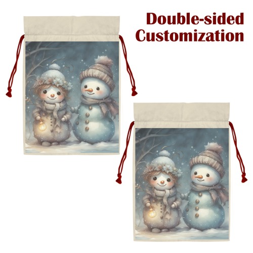 Snowman Couple Santa Claus Drawstring Bag 21"x32" (Two Sides Printing)