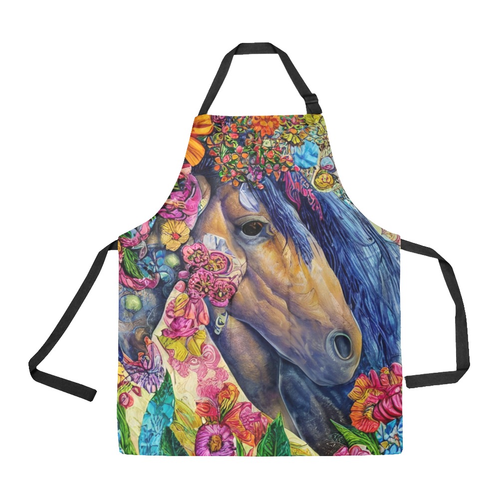 Boho Simulated Quilt Horse Artwork All Over Print Apron