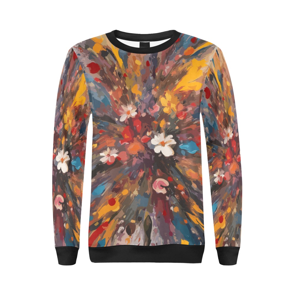 Chic colorful floral art. Flowers and oil paint All Over Print Crewneck Sweatshirt for Women (Model H18)