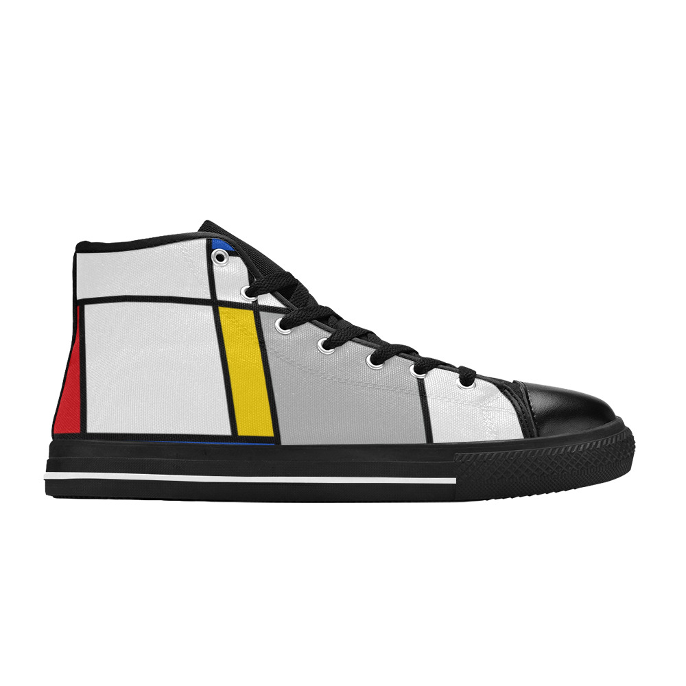 Geometric Retro Mondrian Style Color Composition Women's Classic High Top Canvas Shoes (Model 017)