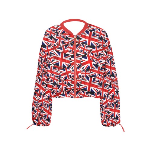 Union Jack British UK Flag Cropped Chiffon Jacket for Women (Model H30)