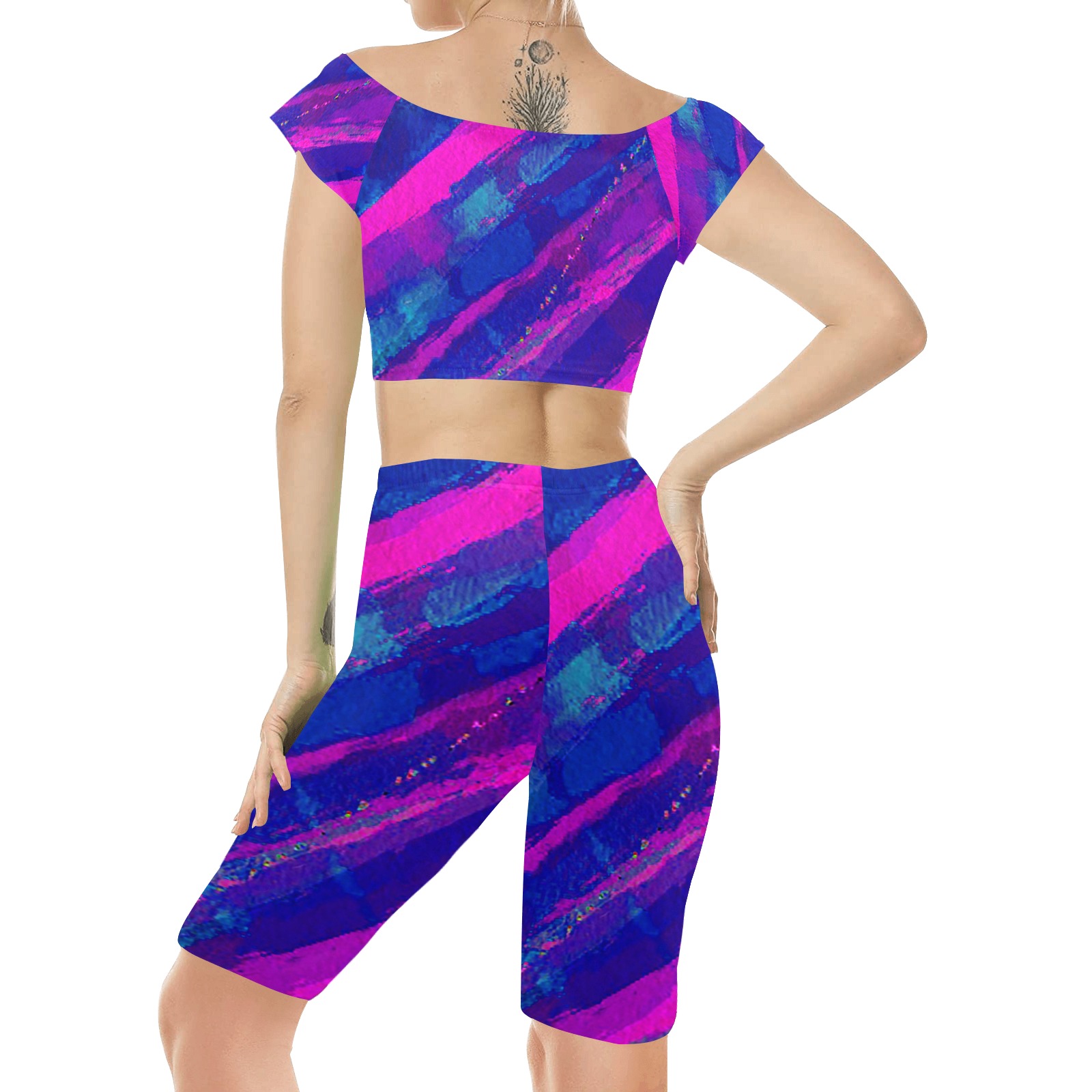 Watercolor Pinks and Blues Women's Crop Top Yoga Set