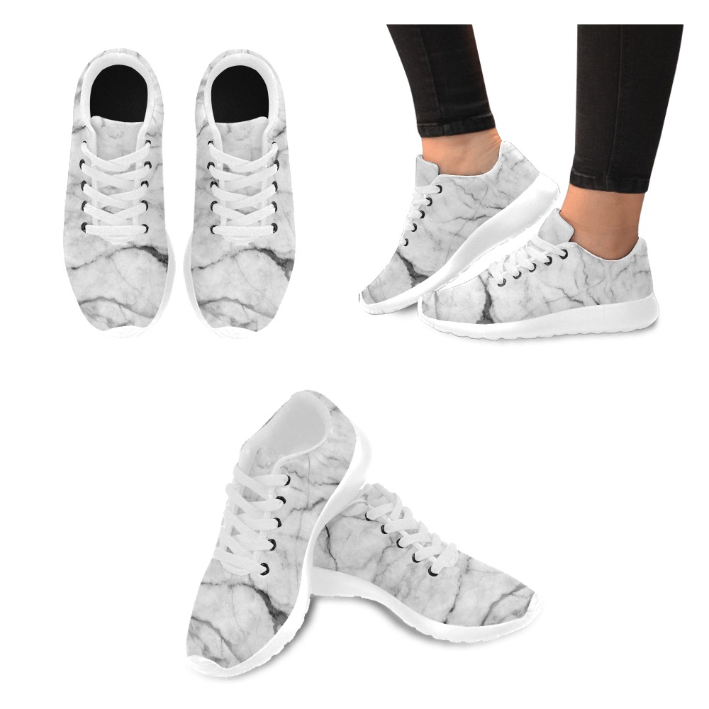 White gray marble texture Women’s Running Shoes (Model 020)