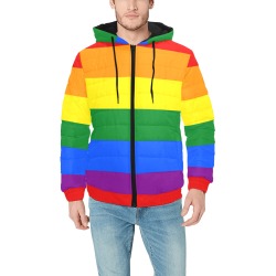 Rainbow Pride Flag Colors Men's Padded Hooded Jacket (Model H42)